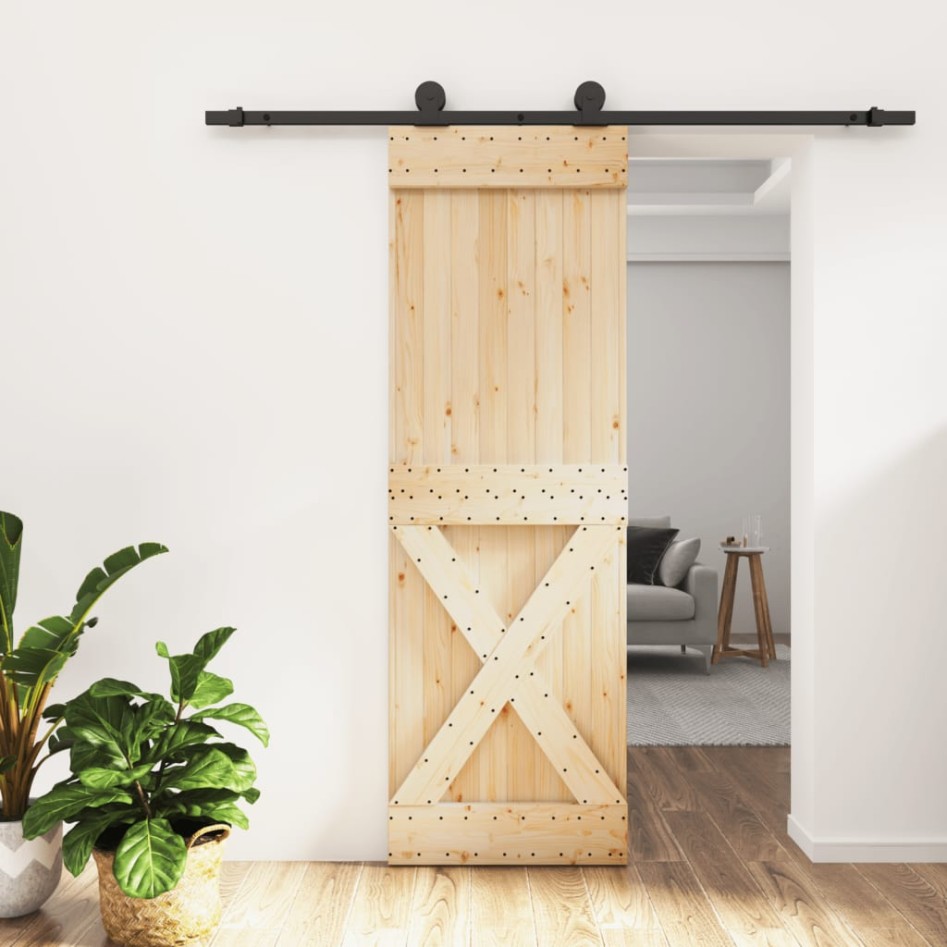 Puerta corredera con herrajes madera maciza de pino 70x210