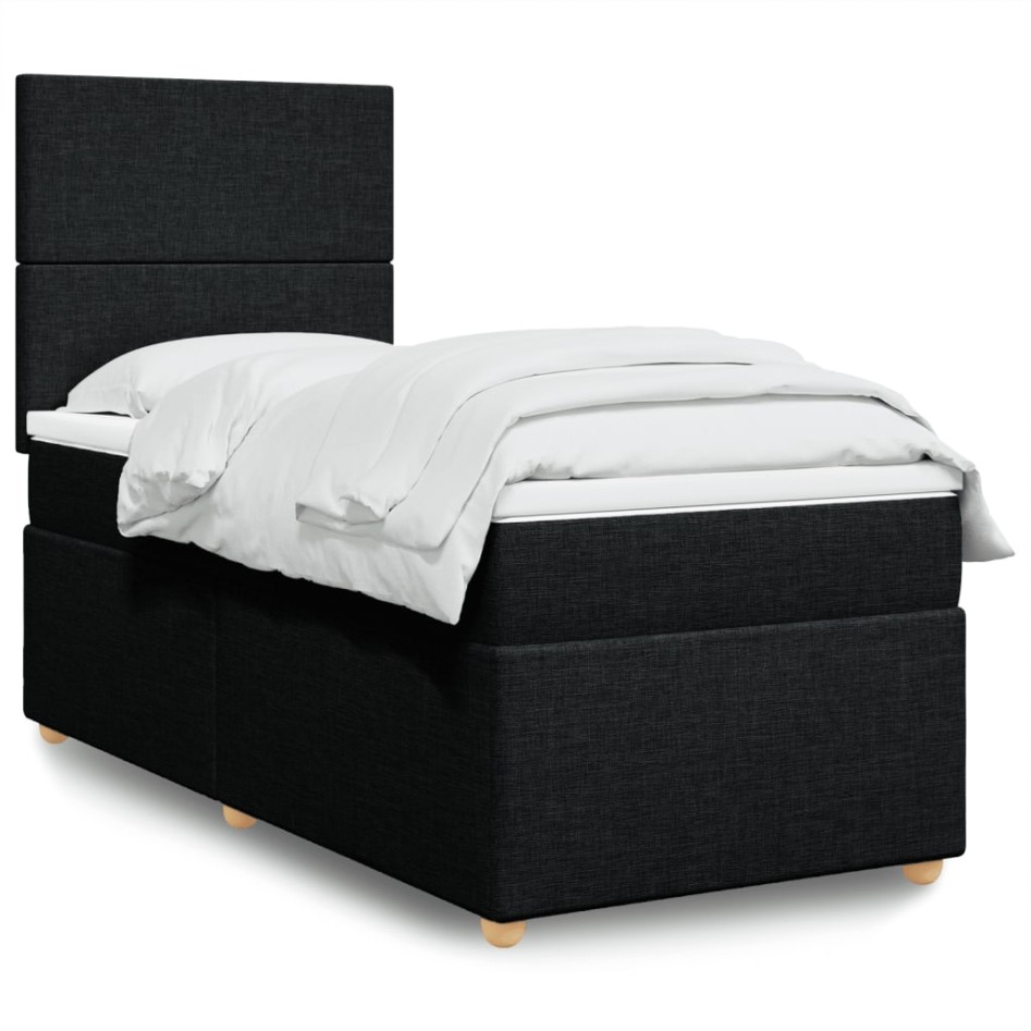 Cama box spring con colchón tela negro 90x200