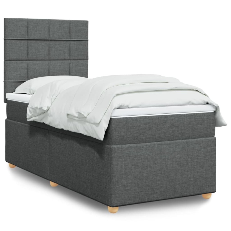 Cama box spring con colchón tela gris oscuro 90x200