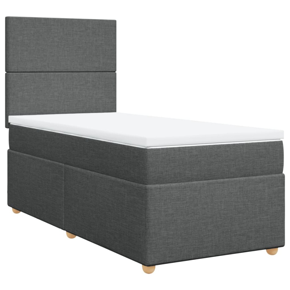 Cama box spring con colchón tela gris oscuro 100x200