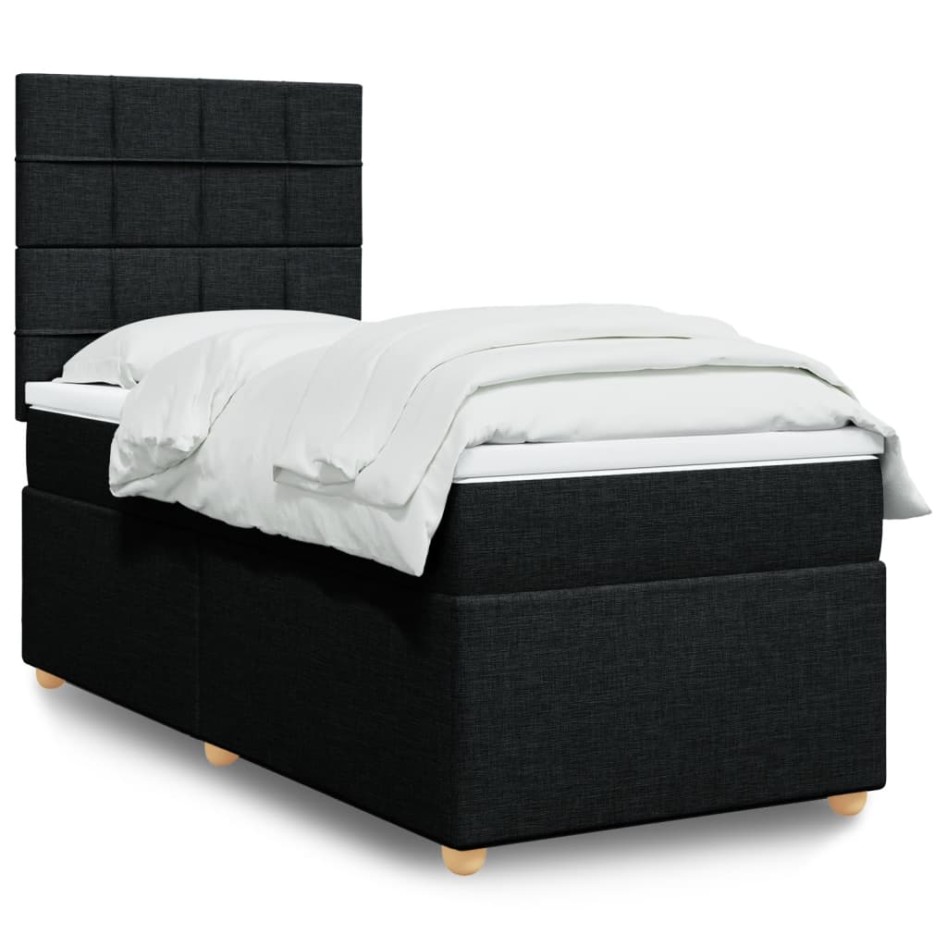 Cama box spring con colchón tela negro 100x200