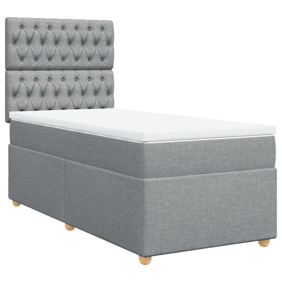 Cama box spring con colchón tela gris claro 100x200