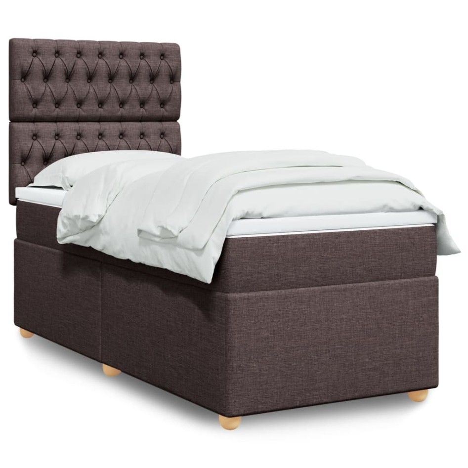 Cama box spring con colchón tela marrón oscuro 100x200