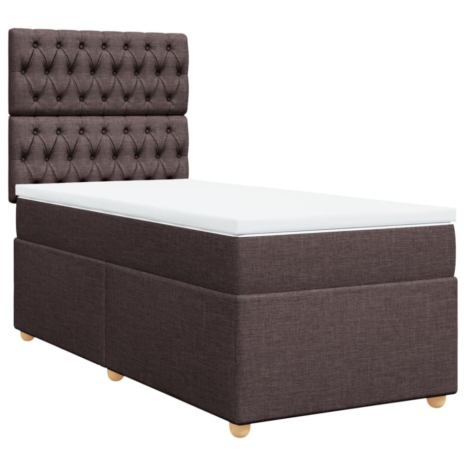 Cama box spring con colchón tela marrón oscuro 100x200