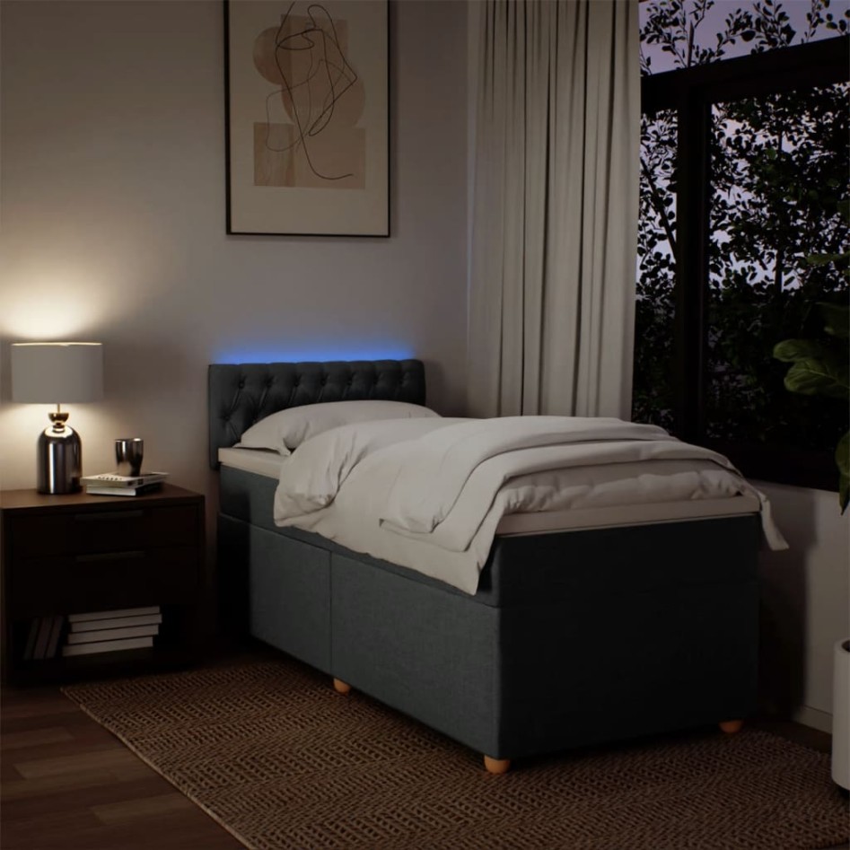 Cama box spring con colchón tela gris oscuro 90x190