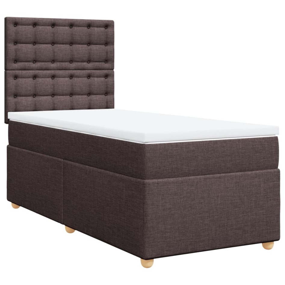 Cama box spring con colchón tela marrón oscuro 100x200