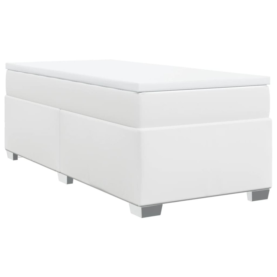 Cama box spring con colchón cuero sintético blanco 90x190
