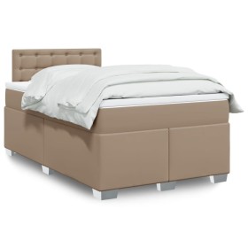 Cama box spring con colchón cuero sintético capuchino