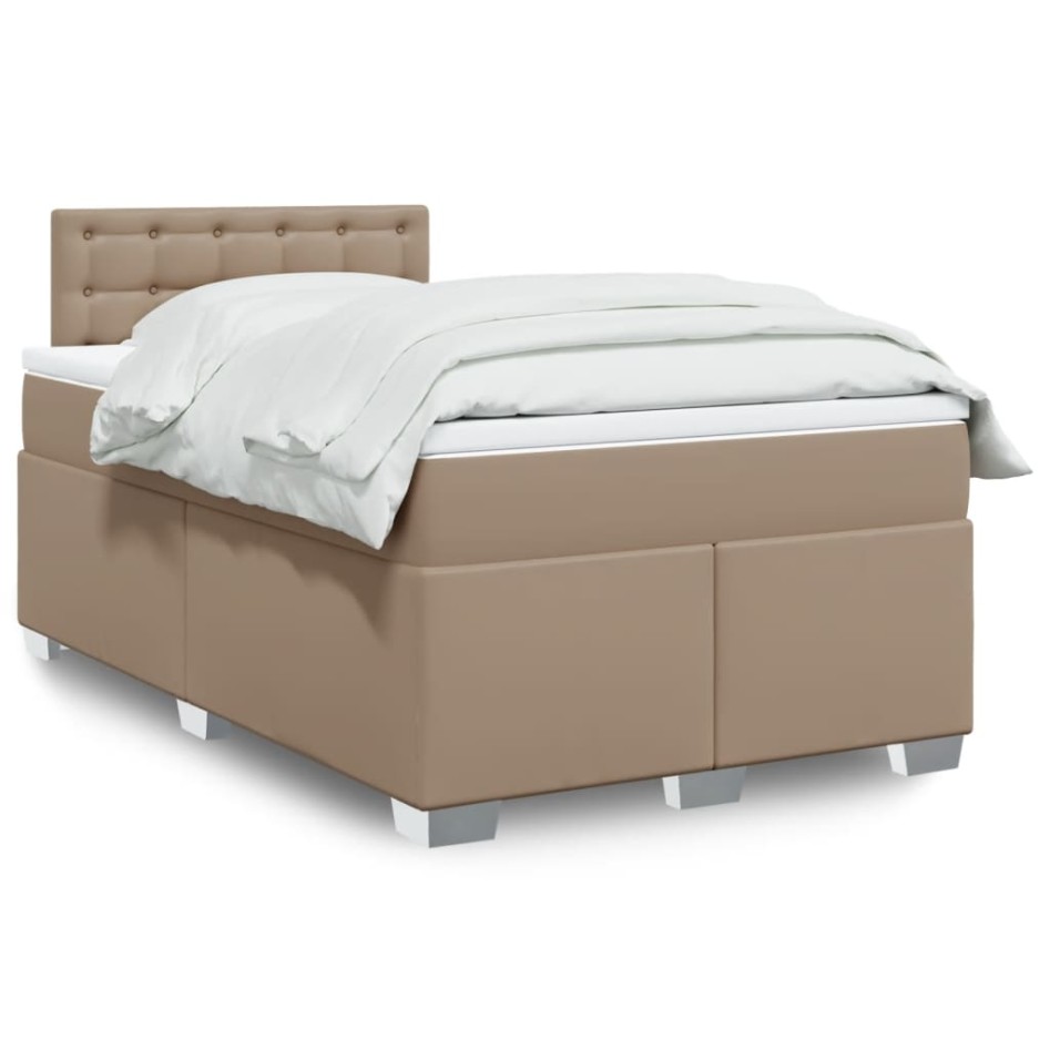 Cama box spring con colchón cuero sintético capuchino