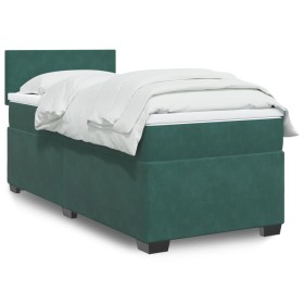 Cama box spring con colchón terciopelo verde oscuro 90x200
