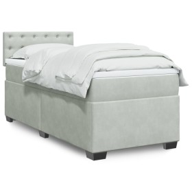 Cama box spring con colchón terciopelo gris claro 80x200