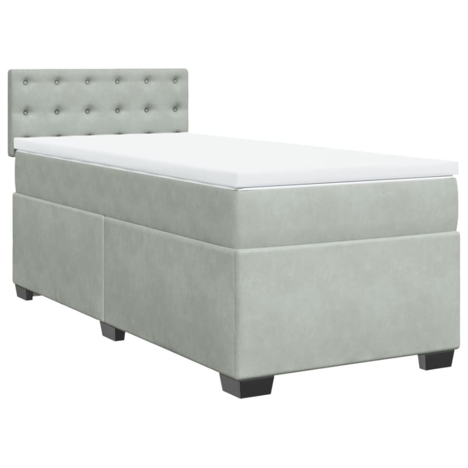 Cama box spring con colchón terciopelo gris claro 80x200