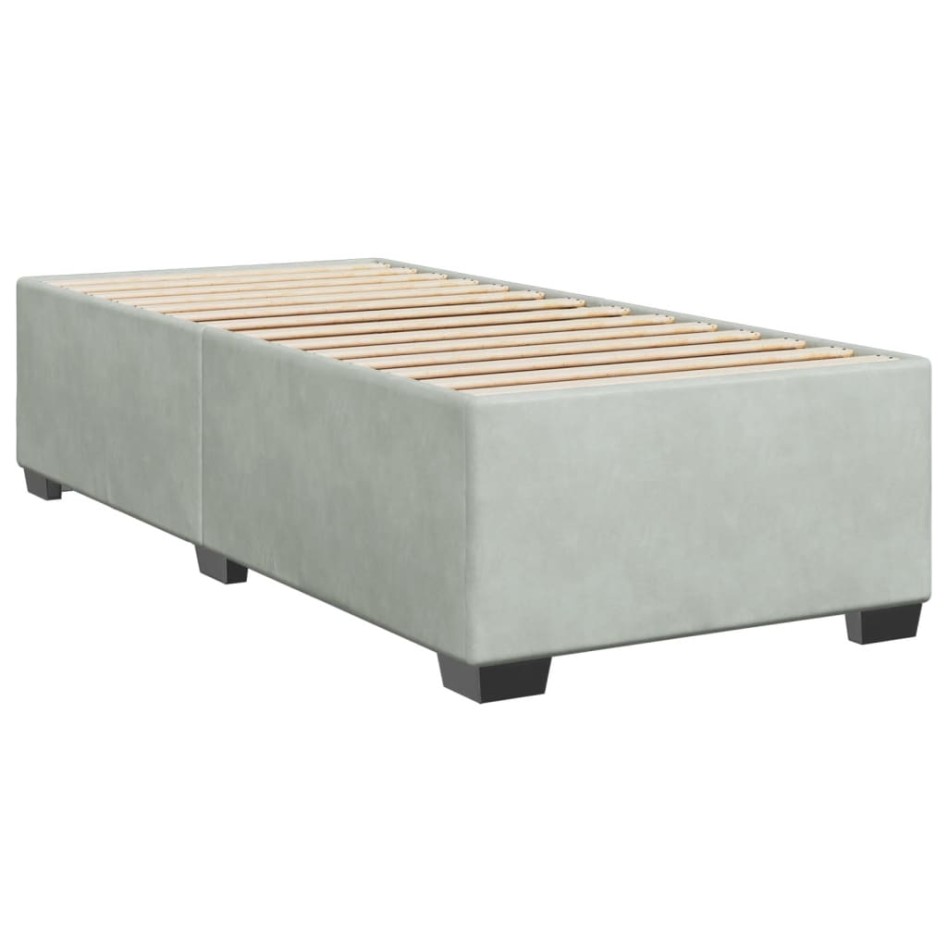 Cama box spring con colchón terciopelo gris claro 80x200