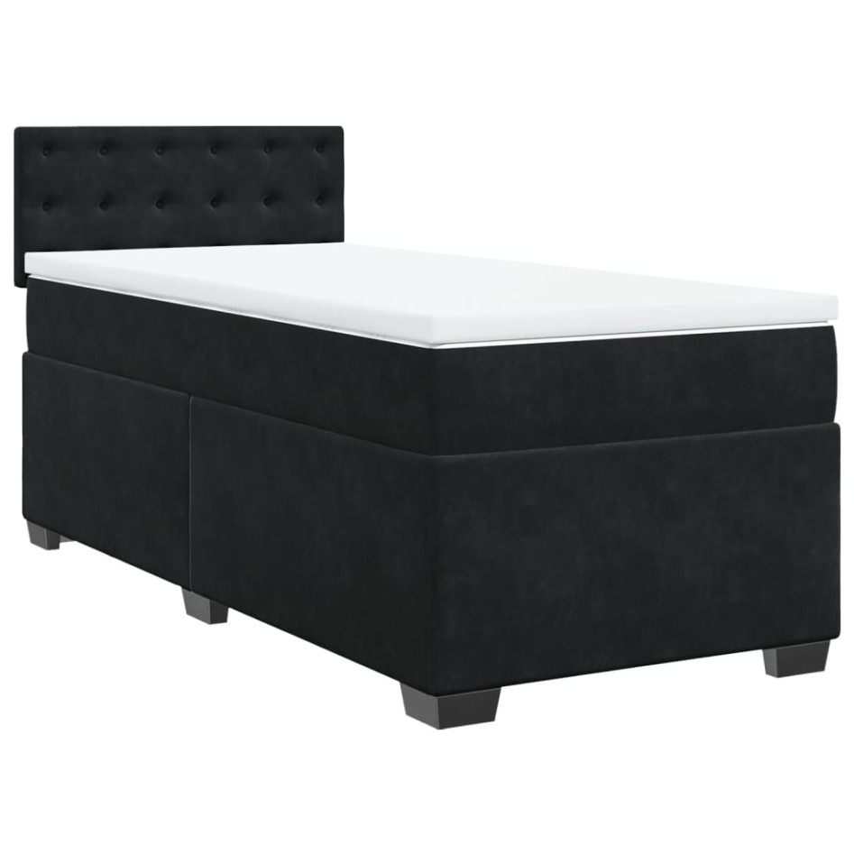 Cama box spring con colchón cuero sintético negro 90x190