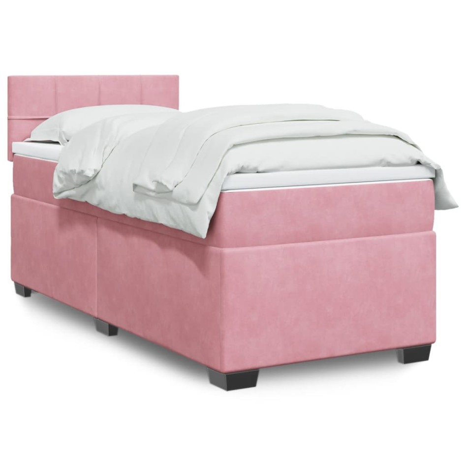 Cama box spring con colchón terciopelo rosa 100x200