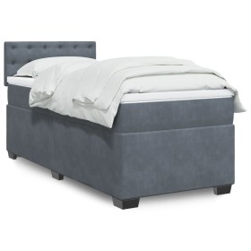 Cama box spring con colchón terciopelo gris oscuro 90x200