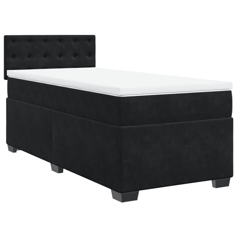 Cama box spring con colchón terciopelo negro 80x200