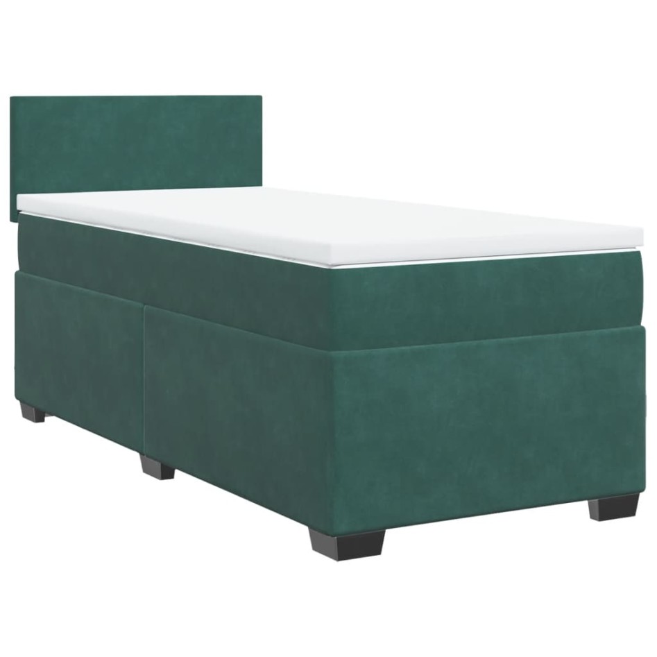 Cama box spring con colchón terciopelo verde oscuro 90x190