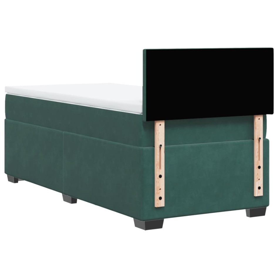 Cama box spring con colchón terciopelo verde oscuro 90x190
