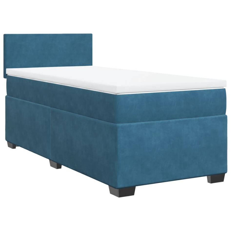 Cama box spring con colchón terciopelo azul oscuro 80x200