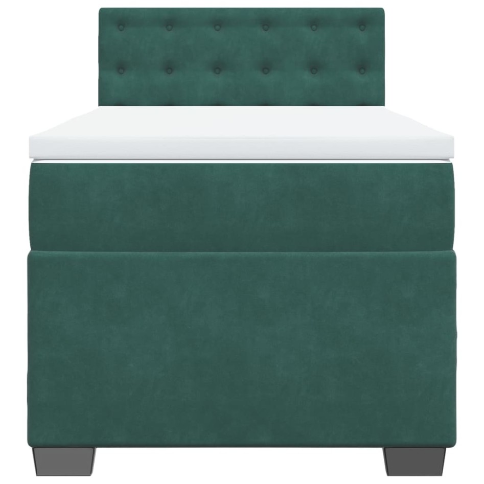 Cama box spring con colchón terciopelo verde oscuro 90x200