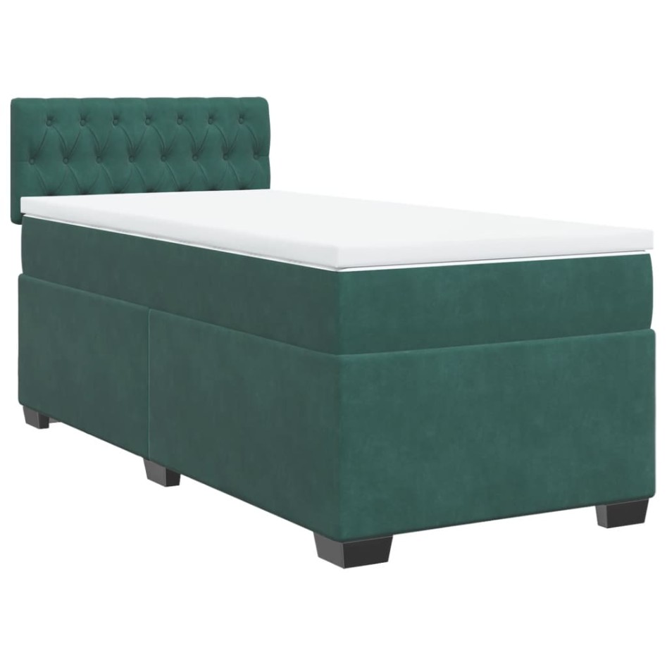 Cama box spring con colchón terciopelo verde oscuro 90x190