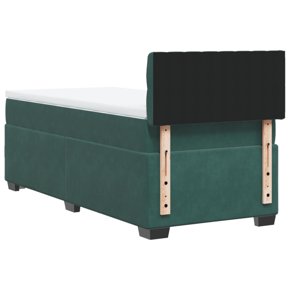 Cama box spring con colchón terciopelo verde oscuro 90x190