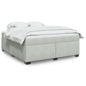 Cama box spring con colchón terciopelo gris claro 180x200