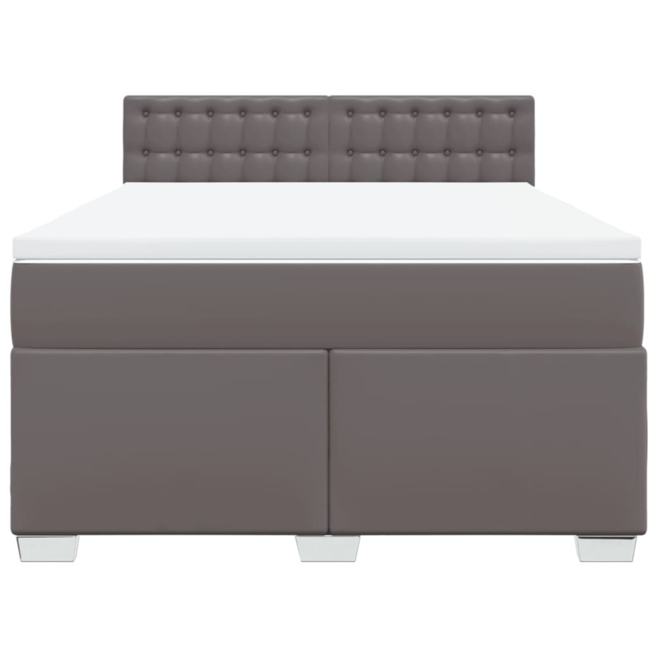 Cama box spring con colchón cuero sintético gris 140x190