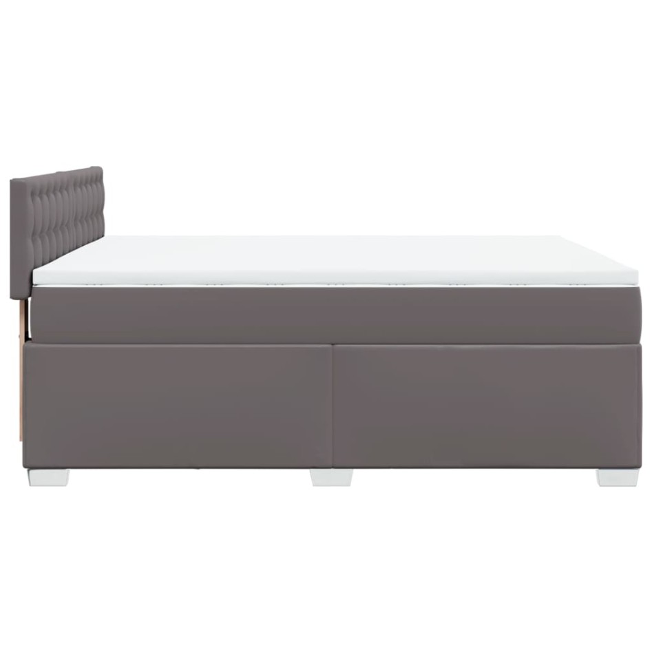 Cama box spring con colchón cuero sintético gris 140x190