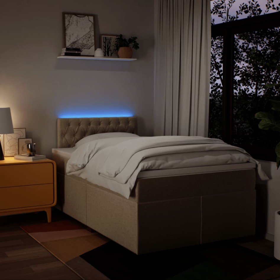 Cama box spring con colchón tela color crema 120x200