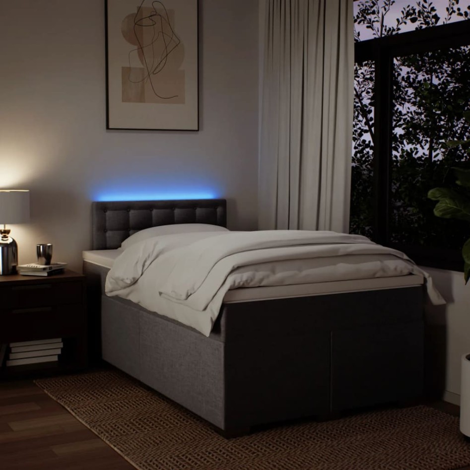 Cama box spring con colchón tela gris taupe 120x200