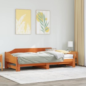 Sofá cama nido madera maciza de pino marrón cera 90x200