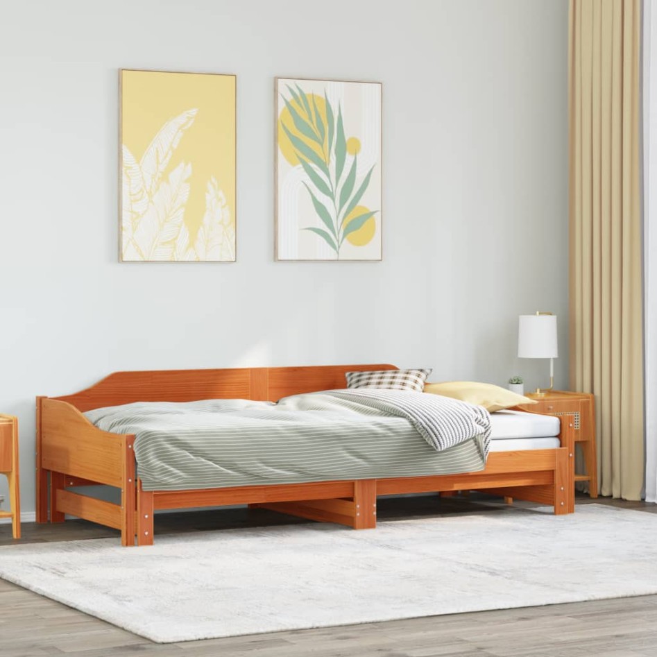 Sofá cama nido madera maciza de pino marrón cera 90x200
