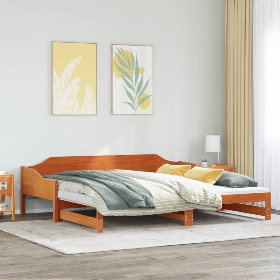 Sofá cama nido madera maciza de pino marrón cera 90x200