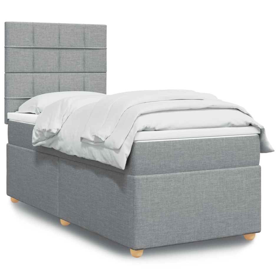 Cama box spring con colchón tela gris claro 80x200
