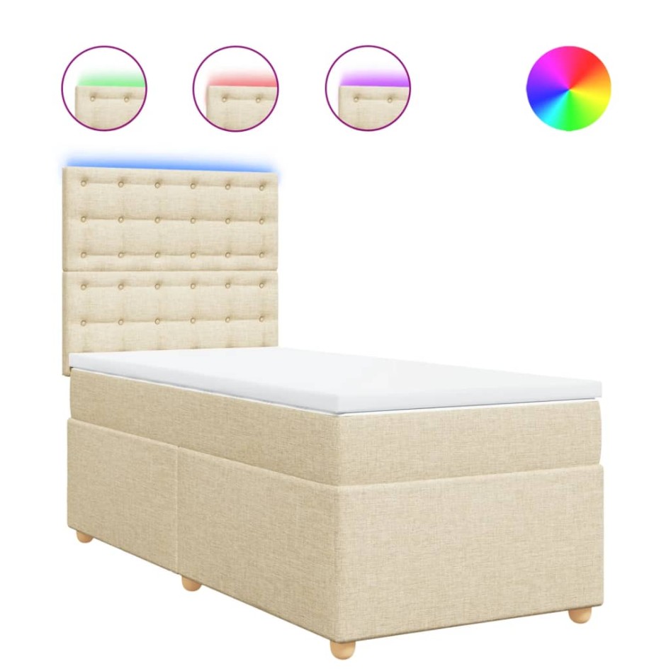 Cama box spring con colchón tela color crema 80x200