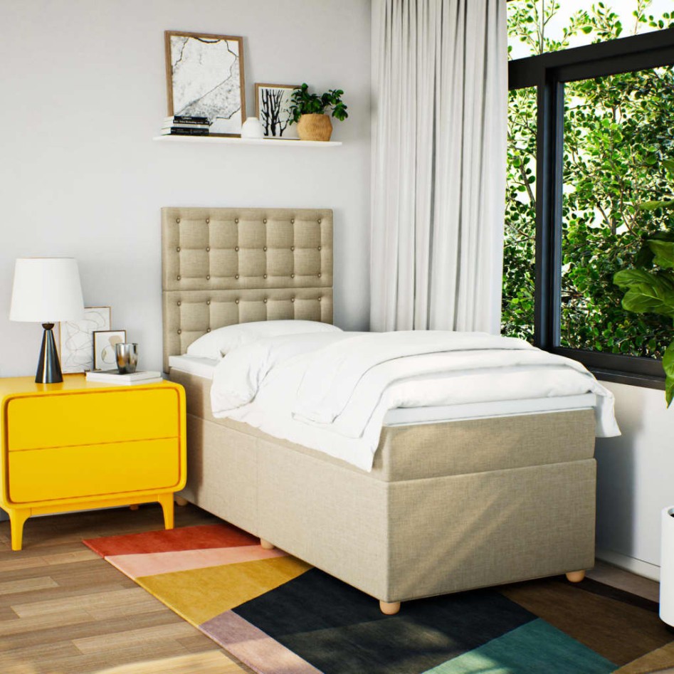 Cama box spring con colchón tela color crema 80x200