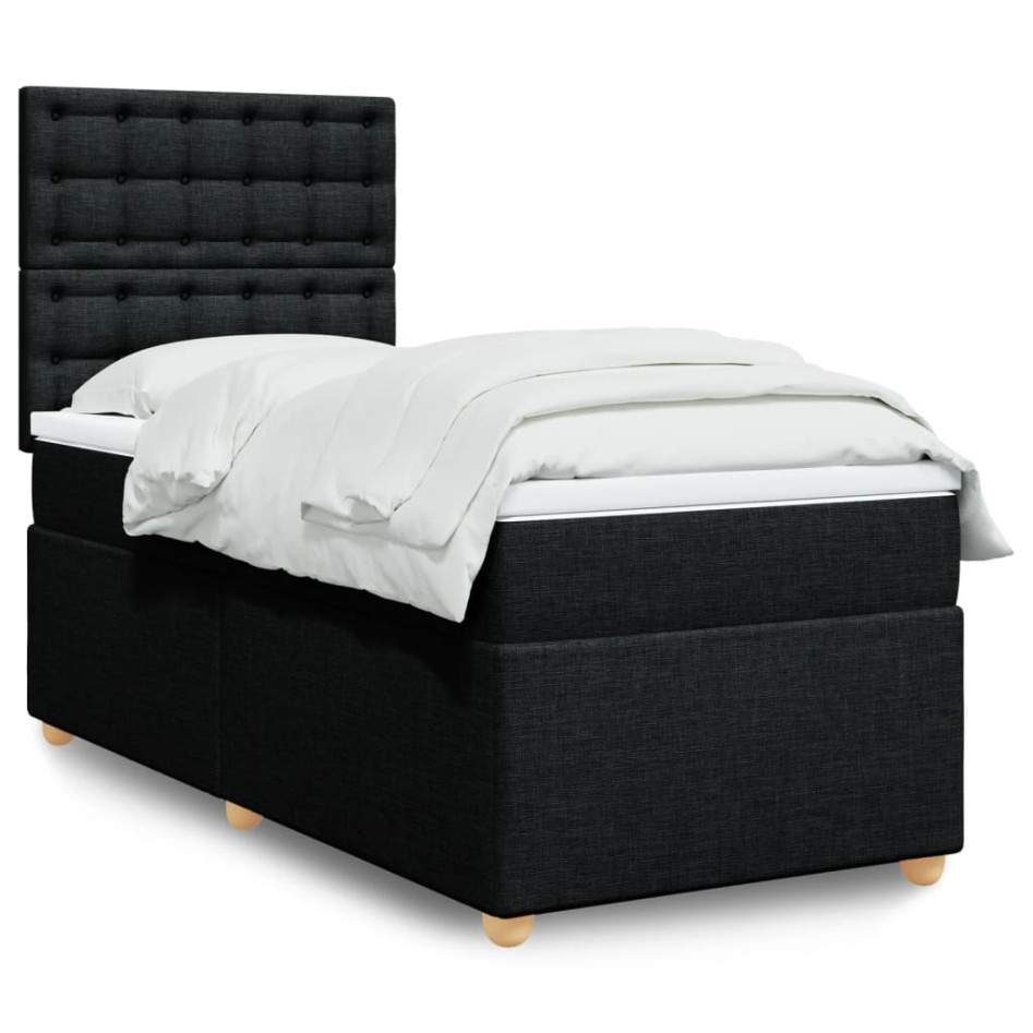 Cama box spring con colchón tela negro 90x190