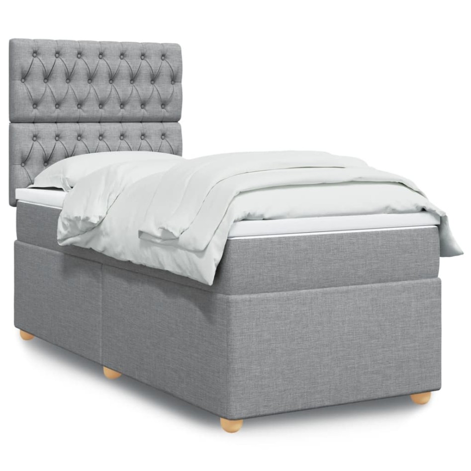 Cama box spring con colchón tela gris claro 90x200