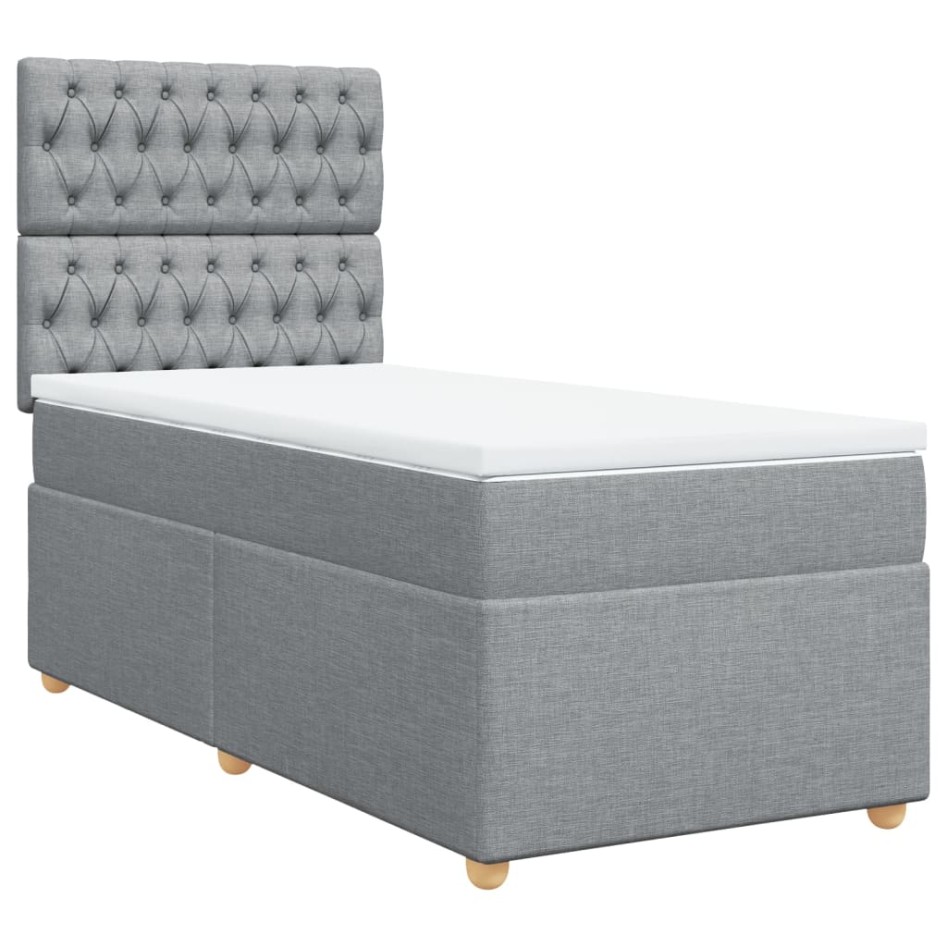 Cama box spring con colchón tela gris claro 90x200