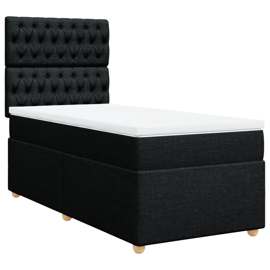 Cama box spring con colchón tela negro 90x200