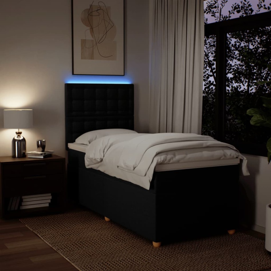 Cama box spring con colchón tela negro 90x200