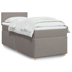 Cama box spring con colchón tela gris taupe 90x200