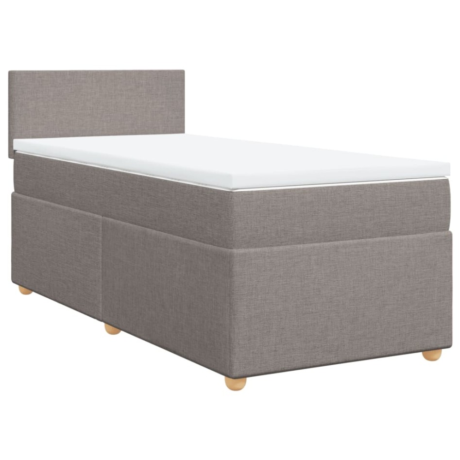 Cama box spring con colchón tela gris taupe 90x200