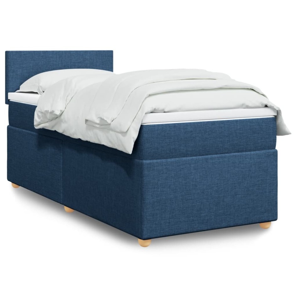 Cama box spring con colchón tela azul 90x200