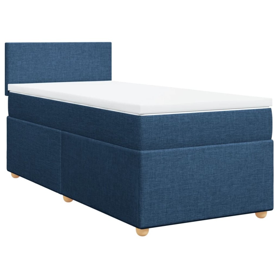 Cama box spring con colchón tela azul 90x200