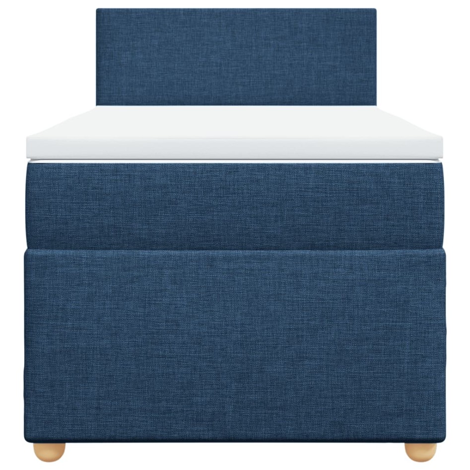Cama box spring con colchón tela azul 90x200