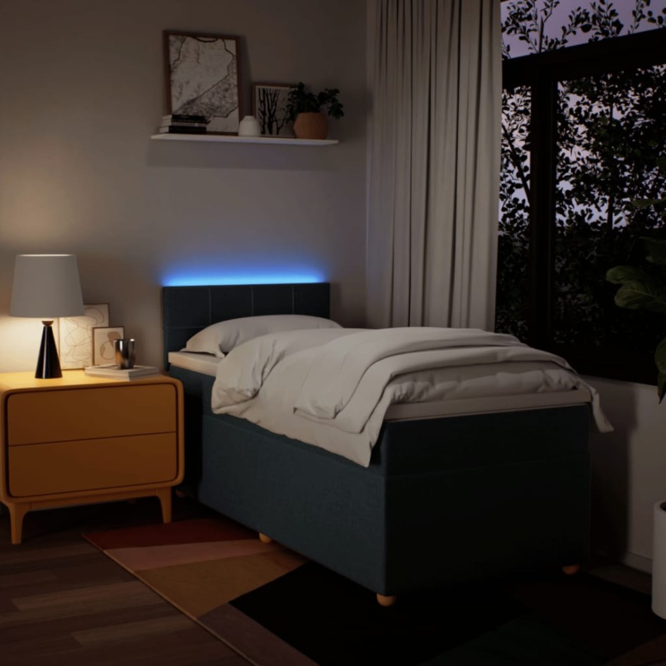 Cama box spring con colchón tela azul 90x200