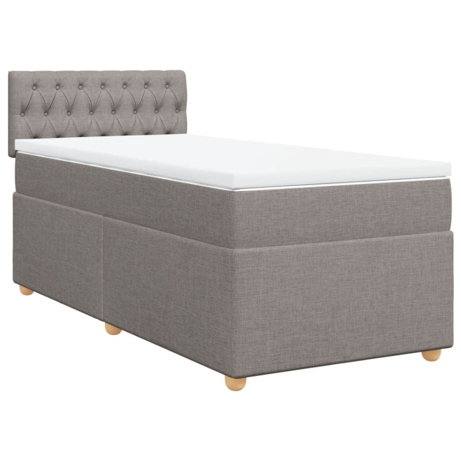 Cama box spring con colchón tela gris taupe 90x200